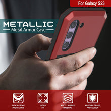 Load image into Gallery viewer, Funda de metal Galaxy S23, resistente de grado militar, con cubierta de armadura resistente [a prueba de golpes]. Cuerpo completo duro [rojo].
