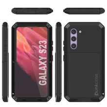 Load image into Gallery viewer, Funda de metal Galaxy S23, resistente y duradera de grado militar, con cubierta protectora blindada [a prueba de golpes], cuerpo completo rígido [negro].
