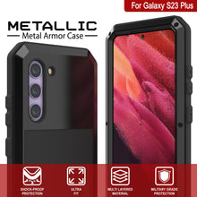 Cargar imagen en el visor de la galería, Funda de metal para Galaxy S23+ Plus, resistente con grado militar, cubierta de armadura resistente [a prueba de golpes], cuerpo completo duro [negro].
