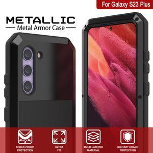 Funda de metal para Galaxy S23+ Plus, resistente con grado militar, cubierta de armadura resistente [a prueba de golpes], cuerpo completo duro [negro].