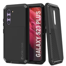 Cargar imagen en el visor de la galería, Funda de metal para Galaxy S23+ Plus, resistente con grado militar, cubierta de armadura resistente [a prueba de golpes], cuerpo completo duro [negro].
