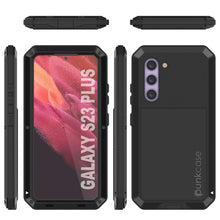 Cargar imagen en el visor de la galería, Funda de metal para Galaxy S23+ Plus, resistente con grado militar, cubierta de armadura resistente [a prueba de golpes], cuerpo completo duro [negro].
