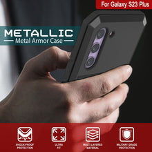Cargar imagen en el visor de la galería, Funda de metal para Galaxy S23+ Plus, resistente con grado militar, cubierta de armadura resistente [a prueba de golpes], cuerpo completo duro [negro].
