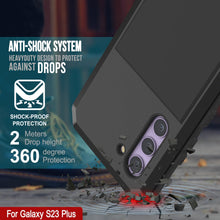 Cargar imagen en el visor de la galería, Funda de metal para Galaxy S23+ Plus, resistente con grado militar, cubierta de armadura resistente [a prueba de golpes], cuerpo completo duro [negro].
