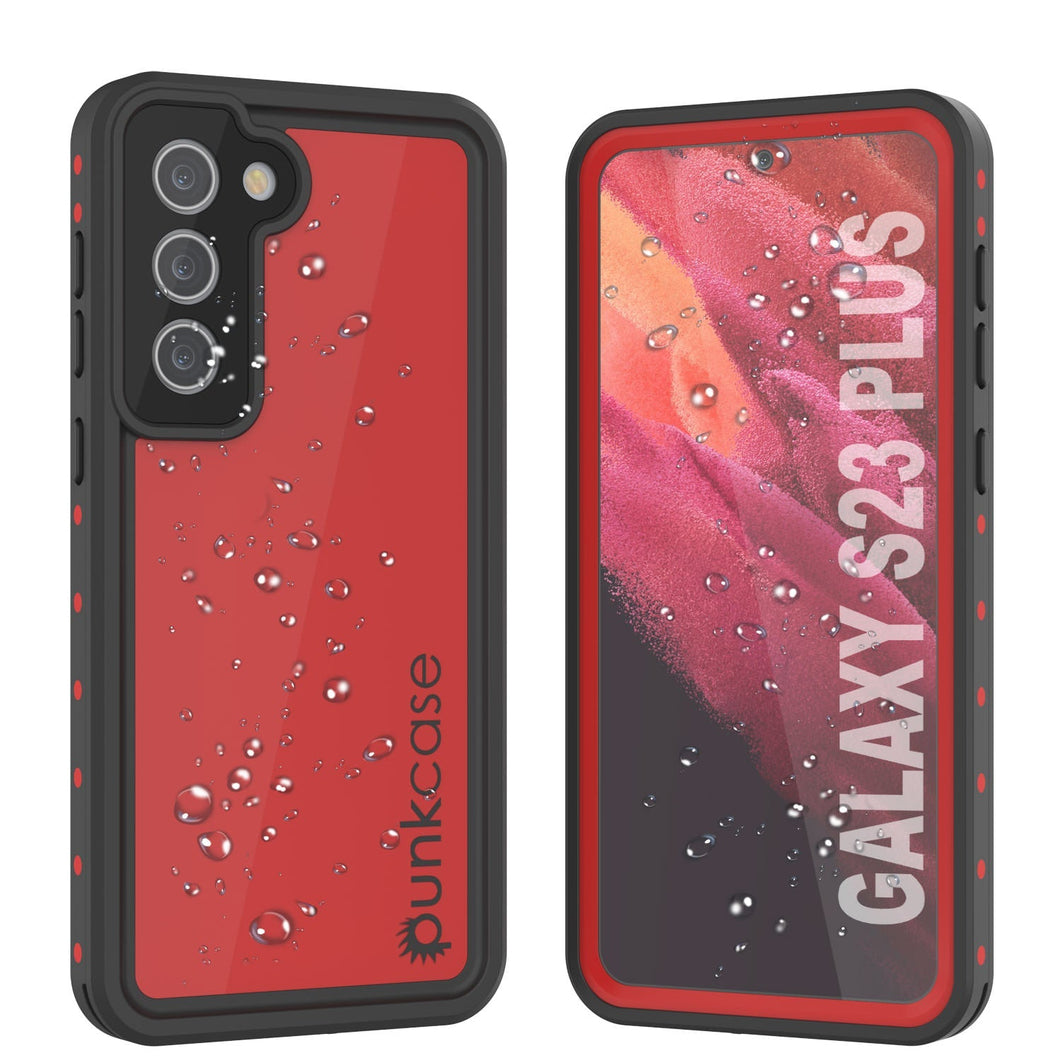 Funda impermeable Galaxy S23+ Plus PunkCase StudStar Red delgada de 6.6 pies resistente al agua IP68 a prueba de golpes/nieve.