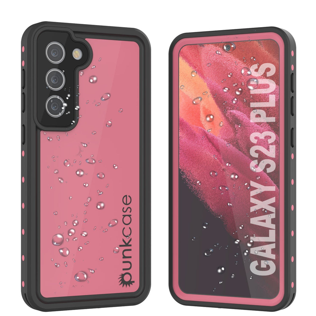 Funda impermeable Galaxy S23+ Plus PunkCase StudStar rosa delgada, resistente al agua hasta 6.6 pies debajo del agua, IP68 a prueba de golpes/nieve.