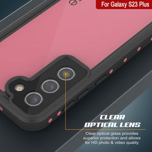 Funda impermeable Galaxy S23+ Plus PunkCase StudStar rosa delgada, resistente al agua hasta 6.6 pies debajo del agua, IP68 a prueba de golpes/nieve.