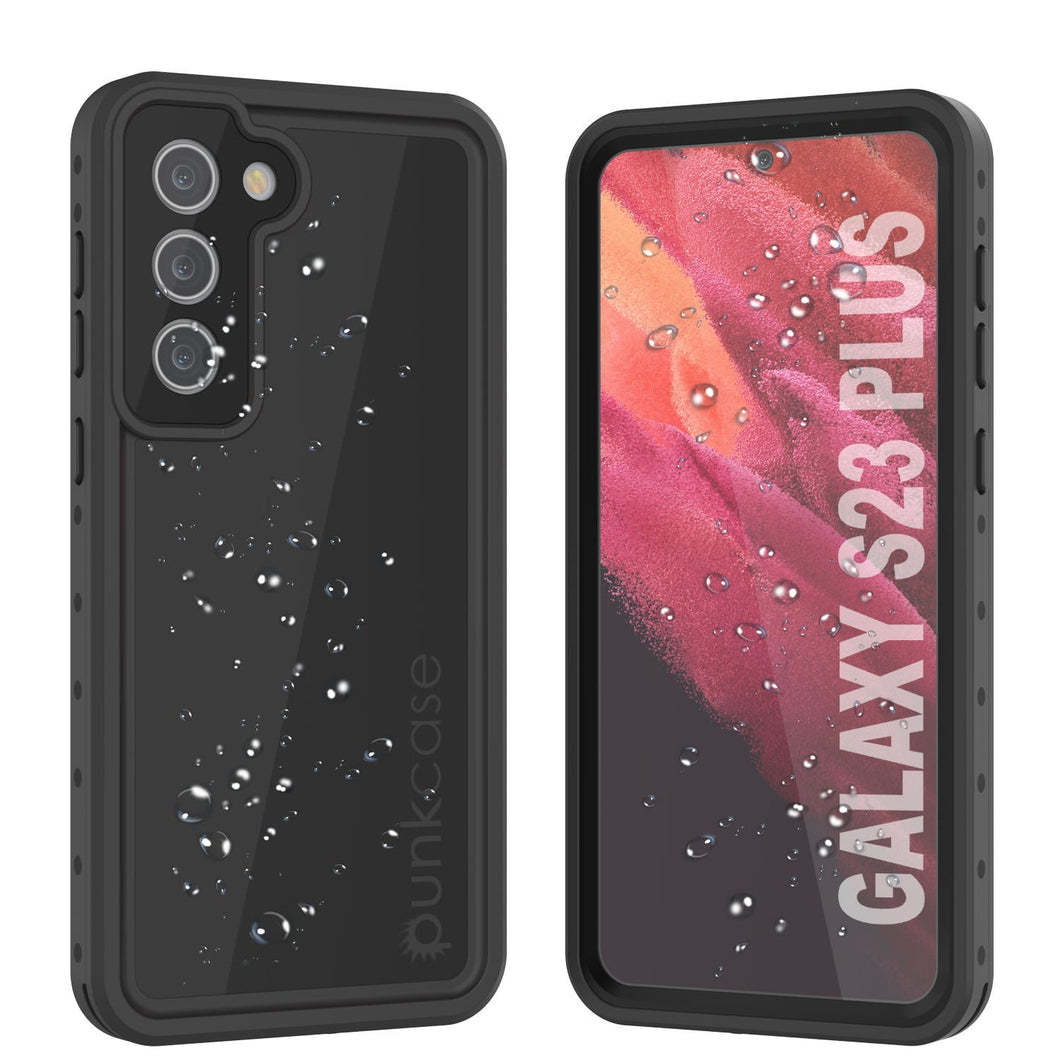 Funda impermeable Galaxy S23+ Plus PunkCase StudStar Negro Delgado 6.6 pies bajo el agua IP68 a prueba de golpes/nieve.