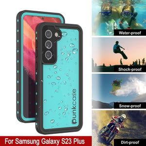 Funda al agua PunkCase StudStar Teal del Galaxy S23+ Plus, delgada, resistente a 6.6 pies sumergidos bajo el agua, resistente a golpes/nieve IP68.