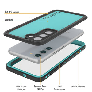 Funda al agua PunkCase StudStar Teal del Galaxy S23+ Plus, delgada, resistente a 6.6 pies sumergidos bajo el agua, resistente a golpes/nieve IP68.