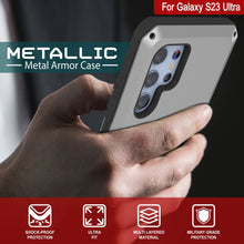 Cargar imagen en el visor de la galería, Funda de metal Galaxy S23 Ultra, cubierta resistente de grado militar [a prueba de golpes] cuerpo completo resistente [plata]
