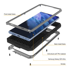 Cargar imagen en el visor de la galería, Funda de metal Galaxy S23 Ultra, cubierta resistente de grado militar [a prueba de golpes] cuerpo completo resistente [plata]
