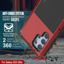 Cargar imagen en el visor de la galería, Funda de metal Galaxy S23 Ultra, carcasa resistente de grado militar con armadura de alta resistencia [a prueba de golpes]. Cuerpo completo duro [Rojo].
