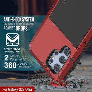 Funda de metal Galaxy S23 Ultra, carcasa resistente de grado militar con armadura de alta resistencia [a prueba de golpes]. Cuerpo completo duro [Rojo].