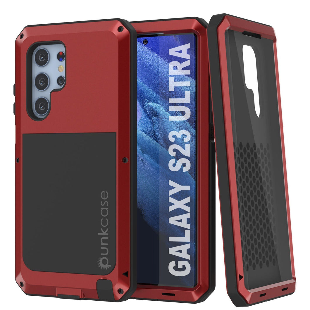 Funda de metal Galaxy S23 Ultra, carcasa resistente de grado militar con armadura de alta resistencia [a prueba de golpes]. Cuerpo completo duro [Rojo].