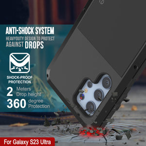 Funda de metal Galaxy S23 Ultra, cubierta de armadura resistente de grado militar [a prueba de golpes], cuerpo completo rígido [negro].