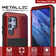 Cargar imagen en el visor de la galería, Funda de metal Galaxy S23 Ultra, carcasa resistente de grado militar con armadura de alta resistencia [a prueba de golpes]. Cuerpo completo duro [Rojo].
