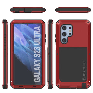 Funda de metal Galaxy S23 Ultra, carcasa resistente de grado militar con armadura de alta resistencia [a prueba de golpes]. Cuerpo completo duro [Rojo].