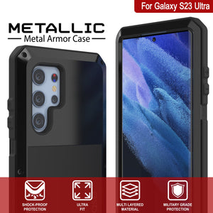 Funda de metal Galaxy S23 Ultra, cubierta de armadura resistente de grado militar [a prueba de golpes], cuerpo completo rígido [negro].