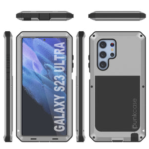 Funda de metal Galaxy S23 Ultra, cubierta resistente de grado militar [a prueba de golpes] cuerpo completo resistente [plata]