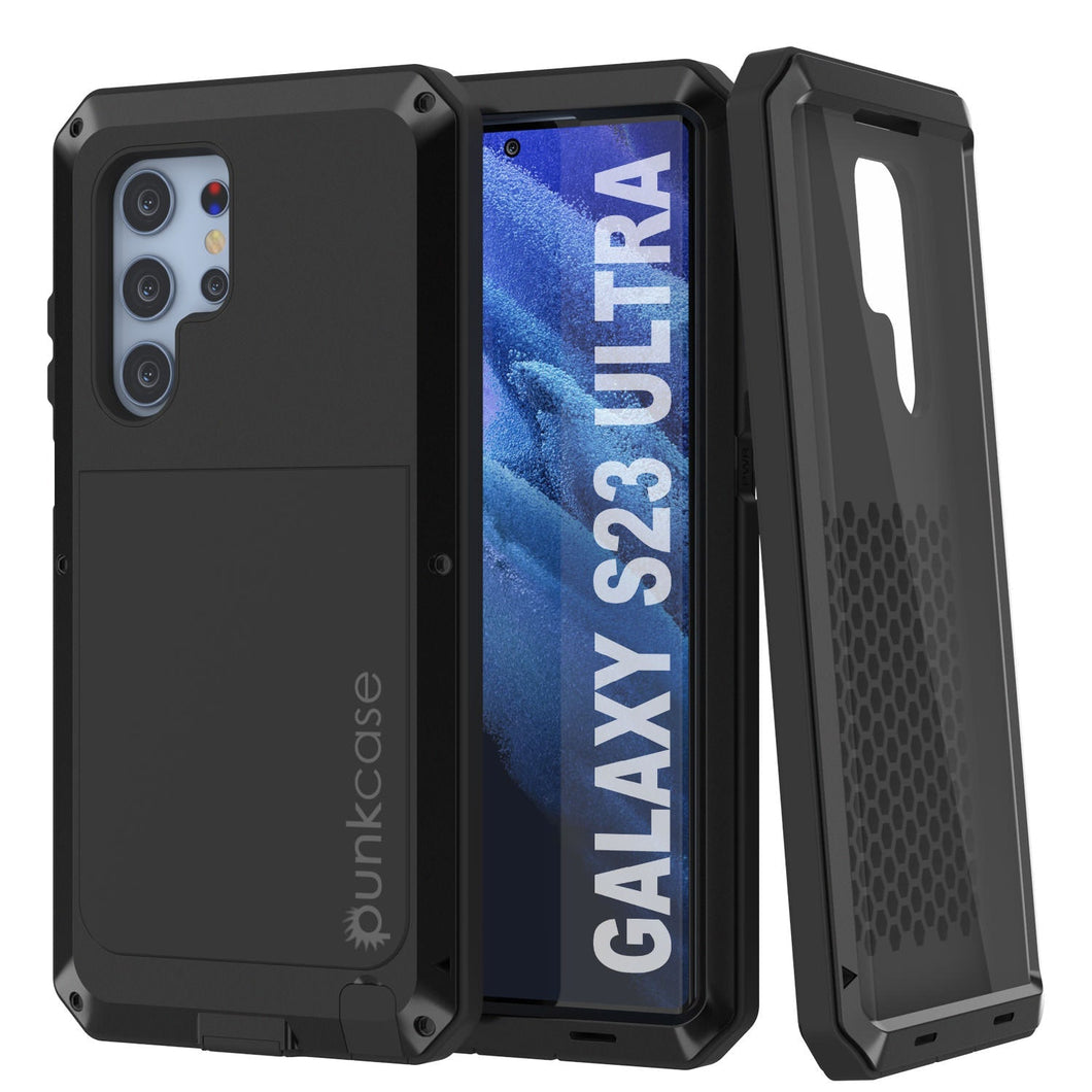 Funda de metal Galaxy S23 Ultra, cubierta de armadura resistente de grado militar [a prueba de golpes], cuerpo completo rígido [negro].