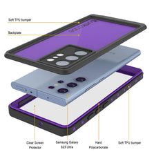 Cargar imagen en el visor de la galería, Carcasa resistente al agua Galaxy S23 Ultra PunkCase StudStar morada delgada, que soporta hasta 6.6 pies bajo el agua, es a prueba de golpes/nieve con certificación IP68.
