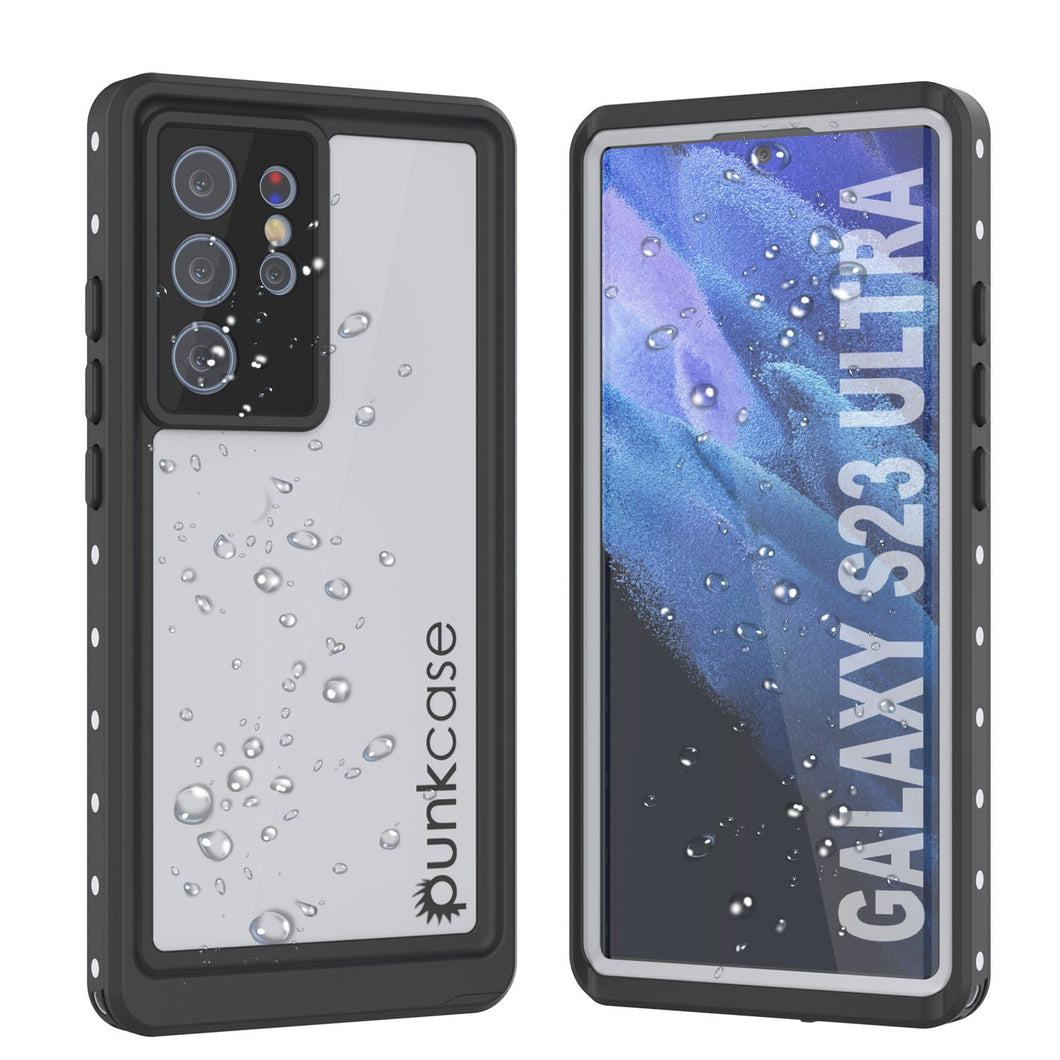 Carcasa impermeable Galaxy S23 Ultra, modelo Punkcase StudStar White, delgada y resistente al agua hasta 6.6 pies de profundidad, certificación IP68 a prueba de golpes/nieve.