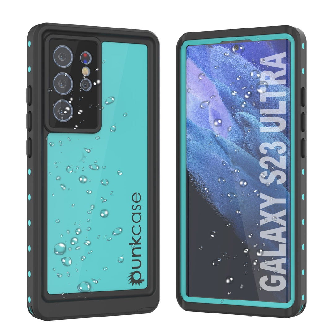 Estuche al agua Galaxy S23 Ultra PunkCase StudStar Teal delgado, resistente a 6.6 pies golpes debajo del agua, a prueba de nieve/nieve IP68.