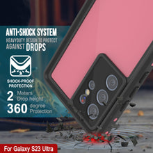 Cargar imagen en el visor de la galería, Funda impermeable Galaxy S23 Ultra PunkCase StudStar color rosa delgada, resistente al agua hasta 6.6 pies de profundidad. A prueba de golpes/nieve, con certificación IP68.
