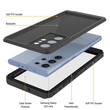 Cargar imagen en el visor de la galería, Carcasa resistente al agua Galaxy S23 Ultra PunkCase StudStar negra delgada 6.6ft a prueba de agua IP68 resistente a impactos/nieve.
