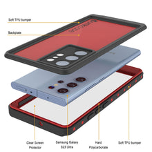 Cargar imagen en el visor de la galería, Funda resistente al agua Galaxy S23 Ultra PunkCase StudStar Red Thin 6.6ft, a prueba de agua hasta IP68, resistente a los golpes/nieve.
