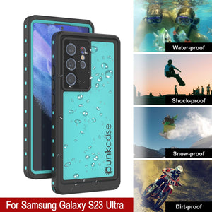 Estuche al agua Galaxy S23 Ultra PunkCase StudStar Teal delgado, resistente a 6.6 pies golpes debajo del agua, a prueba de nieve/nieve IP68.