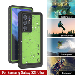 Funda al agua Galaxy S23 Ultra PunkCase StudStar, color verde claro, delgada y resistente a los golpes de 6.6 pies bajo el agua, con certificación IP68.