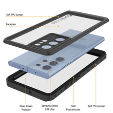 Cargar imagen en el visor de la galería, Estuche al agua PunkCase StudStar Clear Thin para Galaxy S23 Ultra, resistente bajo el agua resistente hasta 6.6 pies, IP68 a prueba de golpes/nieve.
