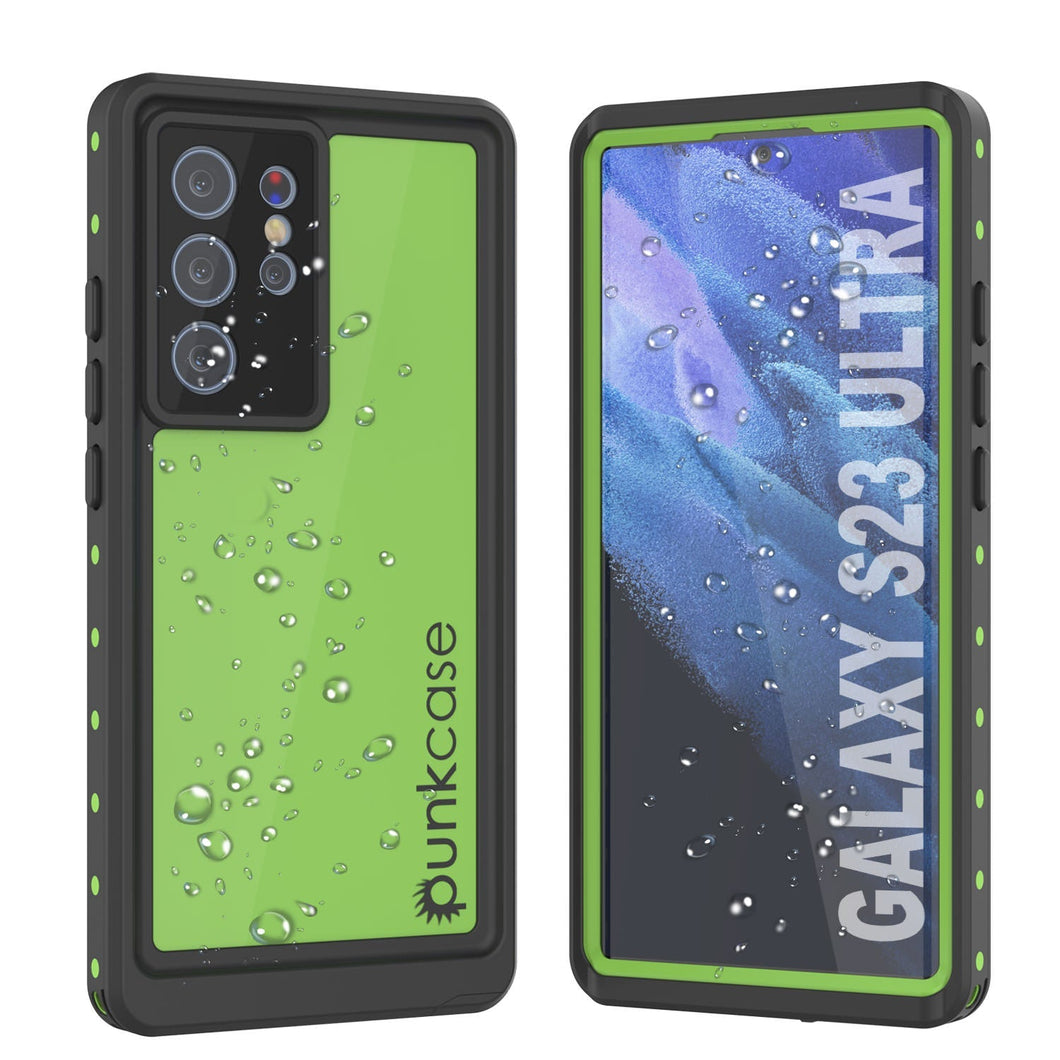 Funda al agua Galaxy S23 Ultra PunkCase StudStar, color verde claro, delgada y resistente a los golpes de 6.6 pies bajo el agua, con certificación IP68.