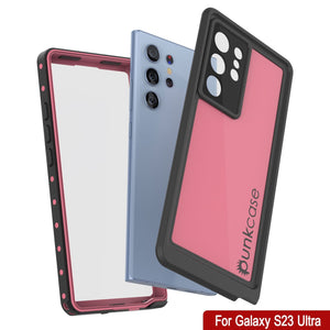 Funda impermeable Galaxy S23 Ultra PunkCase StudStar color rosa delgada, resistente al agua hasta 6.6 pies de profundidad. A prueba de golpes/nieve, con certificación IP68.