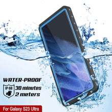 Cargar imagen en el visor de la galería, Estuche al agua PunkCase StudStar para Galaxy S23 Ultra, color azul claro, delgado, sumergible hasta 6.6 pies de profundidad y con certificación IP68 a prueba de golpes.
