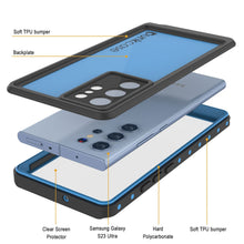 Cargar imagen en el visor de la galería, Estuche al agua PunkCase StudStar para Galaxy S23 Ultra, color azul claro, delgado, sumergible hasta 6.6 pies de profundidad y con certificación IP68 a prueba de golpes.
