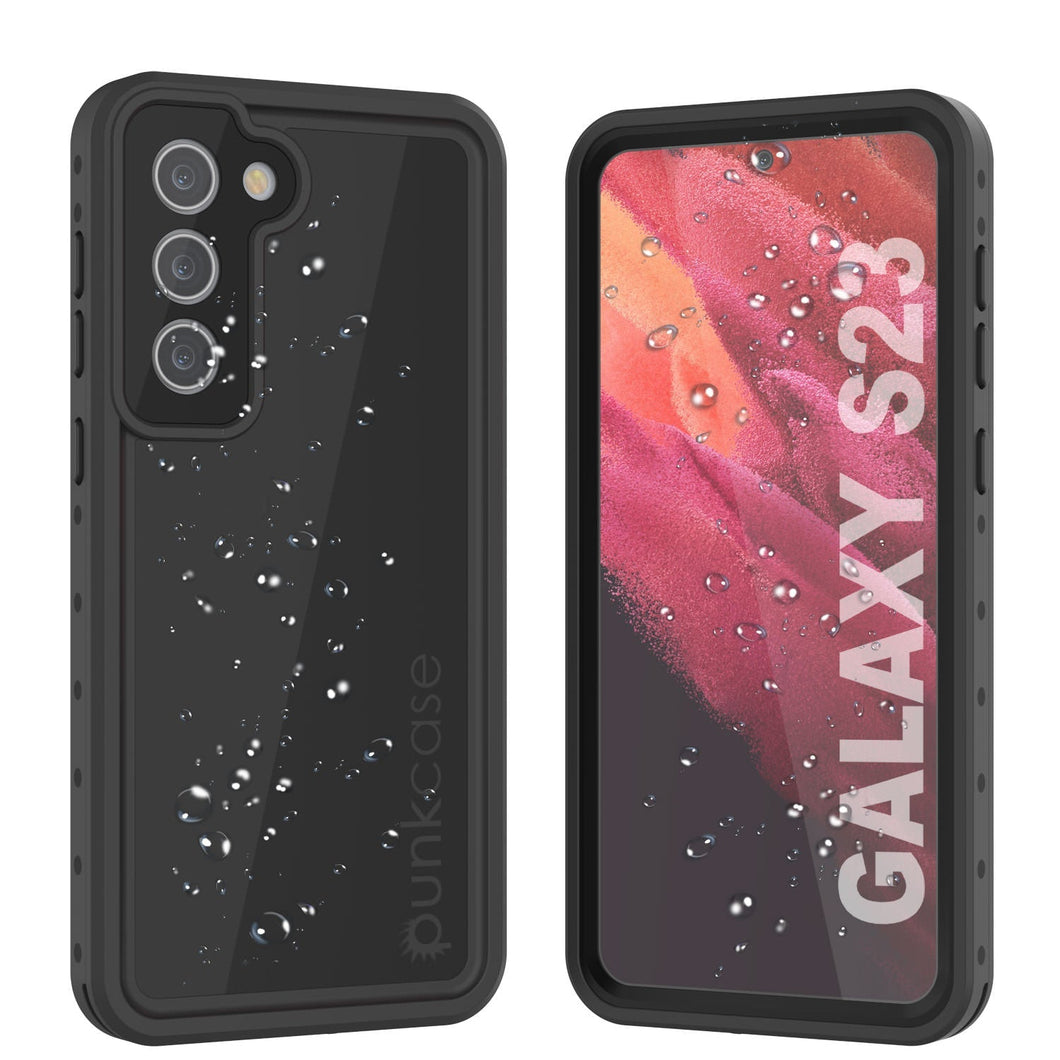 Funda impermeable Galaxy S23 PunkCase StudStar Black Thin 6.6ft a prueba de agua, resistente a los golpes/nieve IP68 bajo el agua.