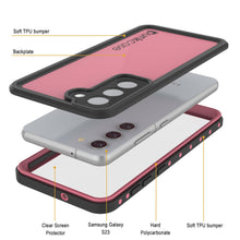 Cargar imagen en el visor de la galería, Carcasa impermeable Galaxy S23 PunkCase StudStar Pink delgada, resistente bajo el agua hasta 6.6 pies, a prueba de golpes/nieve con certificación IP68.
