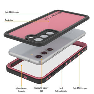 Carcasa impermeable Galaxy S23 PunkCase StudStar Pink delgada, resistente bajo el agua hasta 6.6 pies, a prueba de golpes/nieve con certificación IP68.