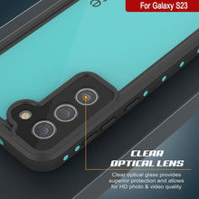Cargar imagen en el visor de la galería, Funda impermeable Galaxy S23 PunkCase StudStar Teal delgada, resistente al agua hasta 6.6 pies de profundidad, a prueba de golpes/nieve con certificación IP68.

