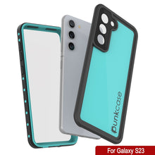 Cargar imagen en el visor de la galería, Funda impermeable Galaxy S23 PunkCase StudStar Teal delgada, resistente al agua hasta 6.6 pies de profundidad, a prueba de golpes/nieve con certificación IP68.

