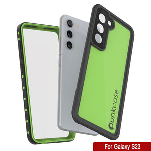 Estuche al agua Galaxy S23 PunkCase StudStar Light Green delgado de 6.6 pies de profundidad bajo el agua, resistente a golpes IP68.