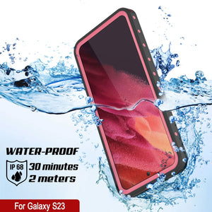 Carcasa impermeable Galaxy S23 PunkCase StudStar Pink delgada, resistente bajo el agua hasta 6.6 pies, a prueba de golpes/nieve con certificación IP68.