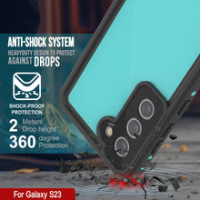 Cargar imagen en el visor de la galería, Funda impermeable Galaxy S23 PunkCase StudStar Teal delgada, resistente al agua hasta 6.6 pies de profundidad, a prueba de golpes/nieve con certificación IP68.
