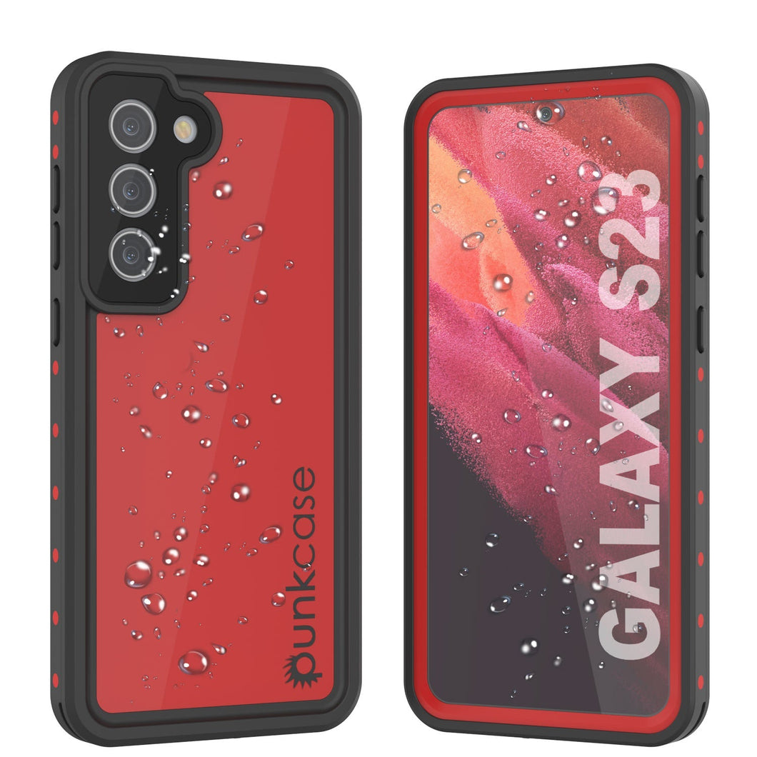 Funda resistente al agua Galaxy S23 PunkCase StudStar Roja delgada de 6.6 pies a prueba de agua IP68, a prueba de golpes/nieve.