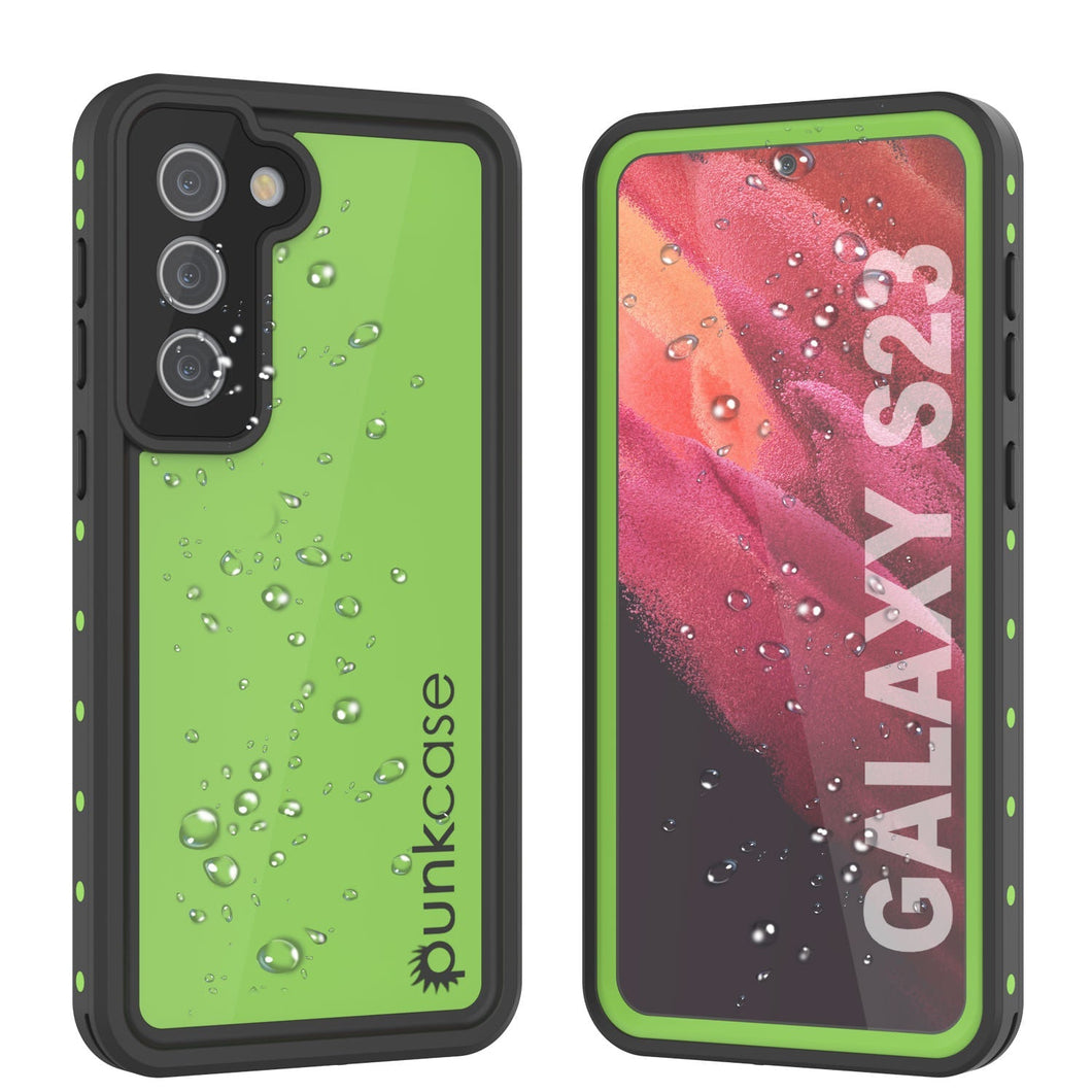 Estuche al agua Galaxy S23 PunkCase StudStar Light Green delgado de 6.6 pies de profundidad bajo el agua, resistente a golpes IP68.