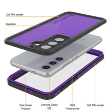 Cargar imagen en el visor de la galería, Estuche impermeable Galaxy S23 PunkCase StudStar morado delgado, resistente hasta 6.6 pies bajo el agua, a prueba de golpes/nieve IP68.

