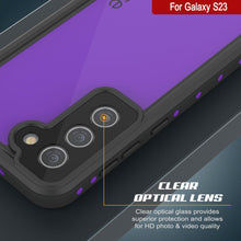 Cargar imagen en el visor de la galería, Estuche impermeable Galaxy S23 PunkCase StudStar morado delgado, resistente hasta 6.6 pies bajo el agua, a prueba de golpes/nieve IP68.
